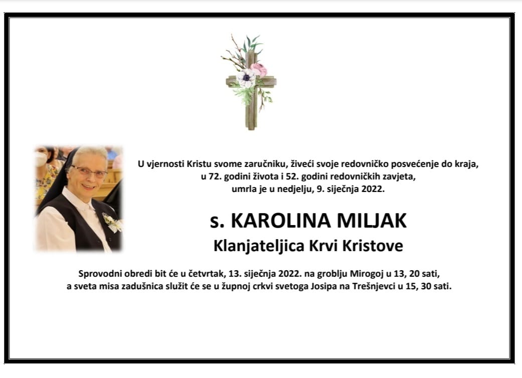  Umrla s. Karolina Miljak